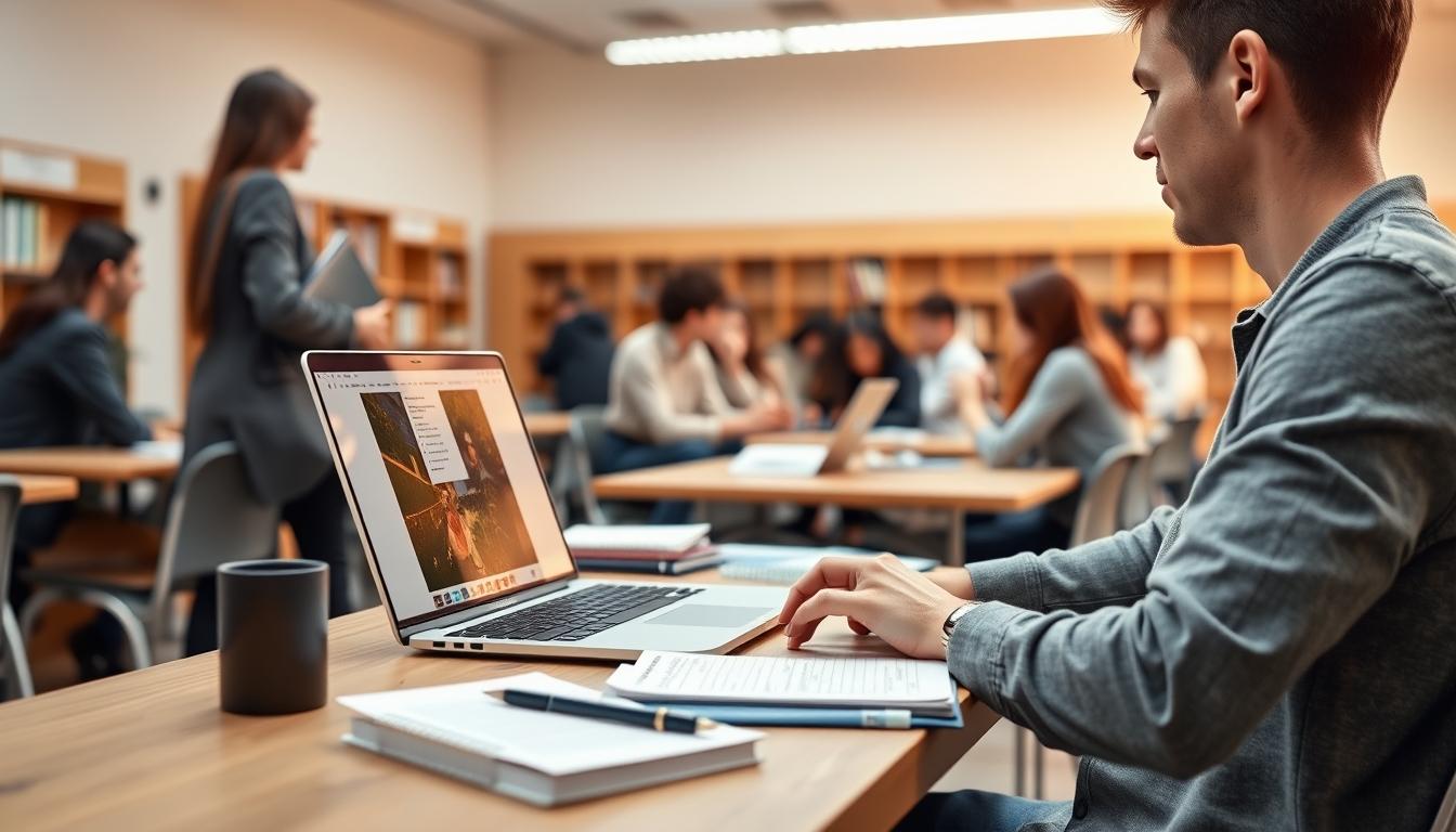Students studying together in modern classroom